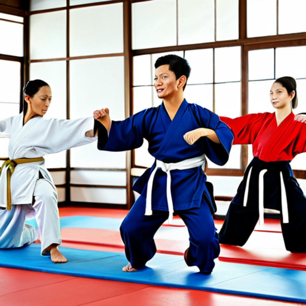 격투기 초보자 주의사항 - Martial Arts Training Warm-Up**
"A diverse group of individuals, fully clothed in athletic wear, pe...