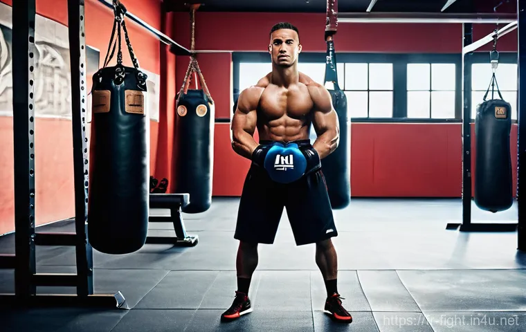 격투기 관람 필수 정보 - **"A male MMA fighter, mid-twenties, with a strong, athletic build, is intensely training in a state...