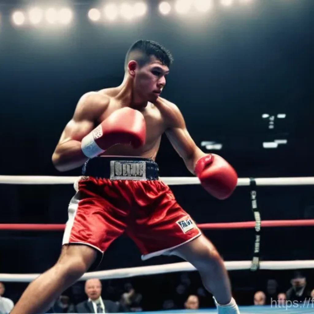격투기 복싱과의 차이점 - **Prompt:** A dynamic full-body shot of a male boxer in the middle of an intense boxing match in a t...