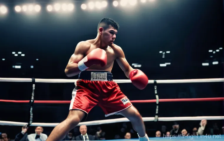 격투기 복싱과의 차이점 - **Prompt:** A dynamic full-body shot of a male boxer in the middle of an intense boxing match in a t...