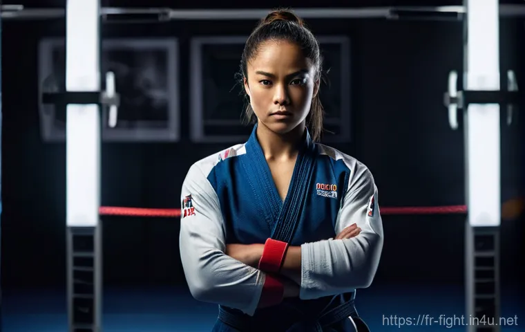 격투기 선수 인터뷰 - **Prompt: The Unbreakable Focus of a Champion**
    A powerful and determined female athlete, a mart...