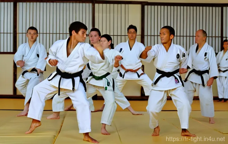 격투기 연습 장소 대전 - **Prompt: Dojo Community and Mutual Respect**
"A vibrant and welcoming martial arts dojo in a Fr...