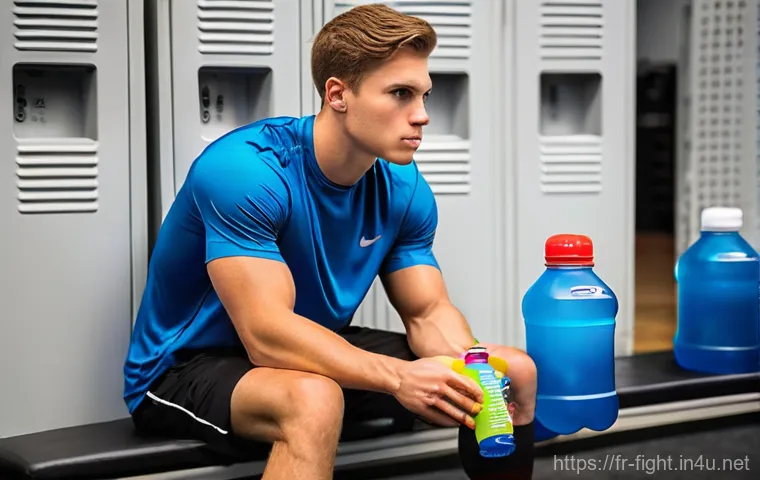 격투기 웨이트 조절법 - **Prompt:** A focused male combat athlete, aged 20s, in a brightly lit, modern gym locker room. He i...