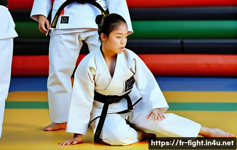 격투기 무릎 보호대 추천 - **Image Prompt 1: Judo/Jiu-Jitsu Training - Enhanced Knee Protection**
"A powerful female judoka...